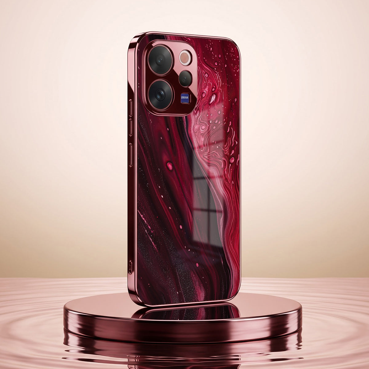 Vivo V70 5G Marble Burgundy Electroplated Glass Back Case