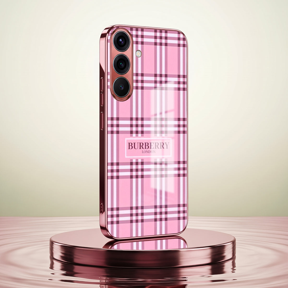 Samsung Galaxy A36 5G Burberry Classic Pink Electroplated Glass Phone Back Case