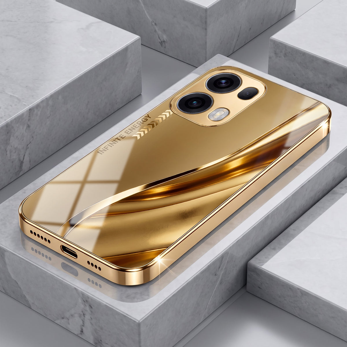 Oppo Reno 13 Pro 5G Luxury Infinity Energy Gold Electroplated Glass Phone Case