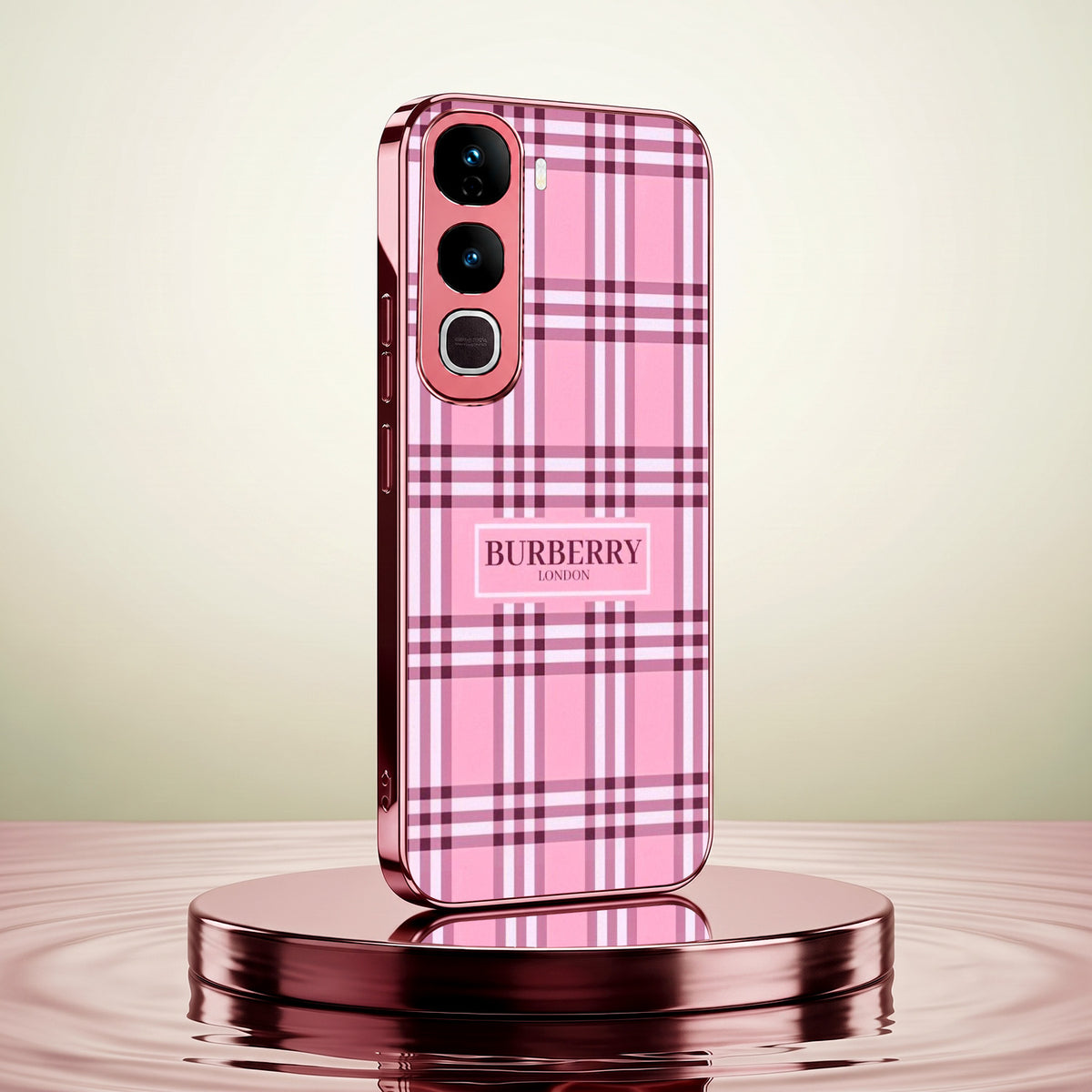 Vivo Y400 Pro 5G Burberry Classic Pink Electroplated Glass Phone Back Case