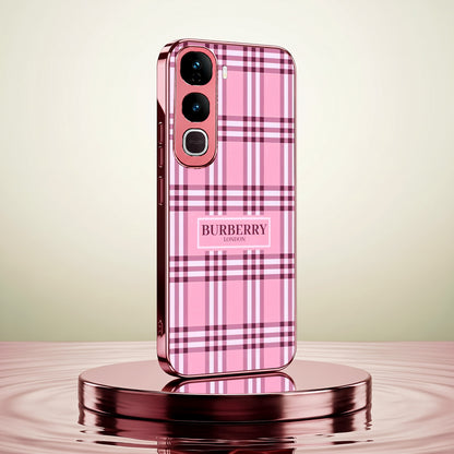 Vivo Y400 Pro 5G Burberry Classic Pink Electroplated Glass Phone Back Case