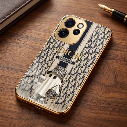 Oppo Reno 15 Pro Mini 5G Luxury Dior Gold Electroplated Glass Phone Back Case