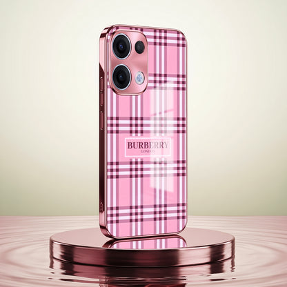 Oppo Reno 13 5G Burberry Classic Pink Electroplated Glass Phone Back Case