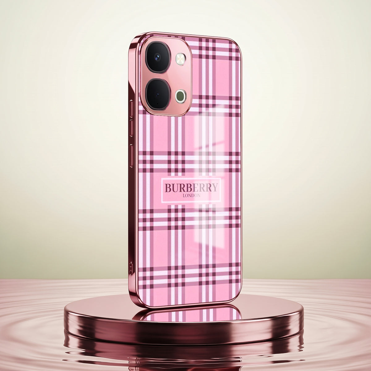 Vivo T5x 5G Burberry Classic Pink Electroplated Glass Phone Back Case