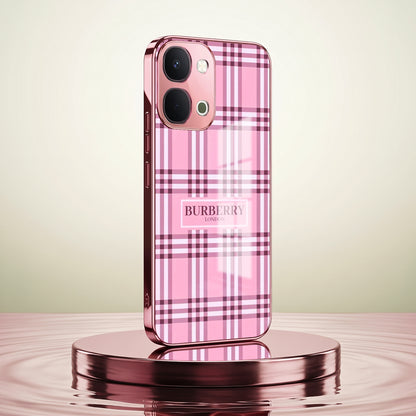 Vivo T5x 5G Burberry Classic Pink Electroplated Glass Phone Back Case