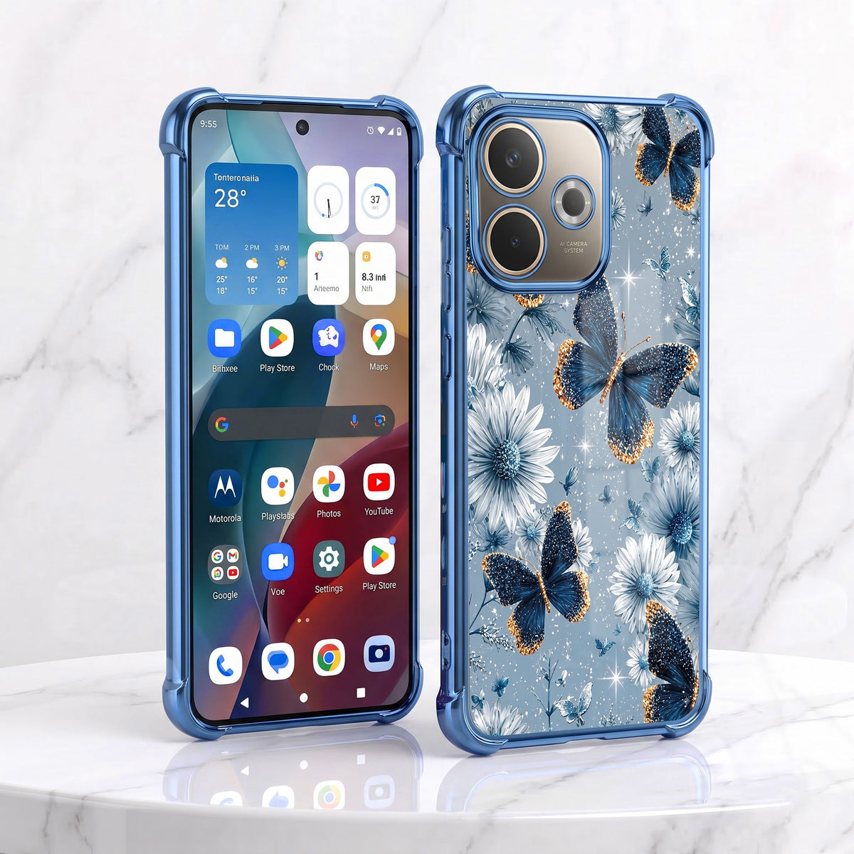 Oppo A5 Pro 5G Blue Butterfly Floral Airbags Printed Back Case