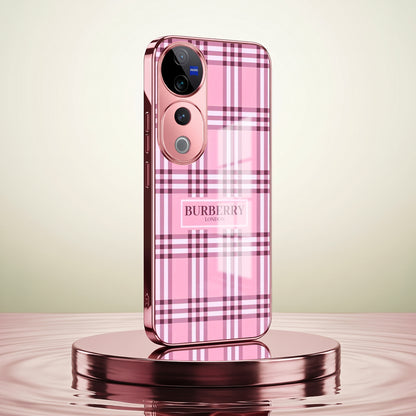 Vivo V40 Pro 5G Burberry Classic Pink Electroplated Glass Phone Back Case