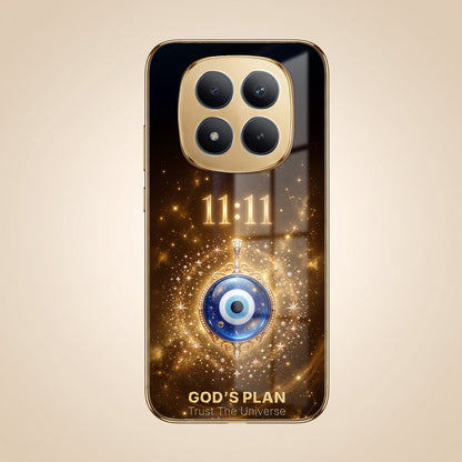 Redmi Note 15 Pro Plus 5G God’s Plan Evil Eye Gold Electroplated Glass Phone Back Case