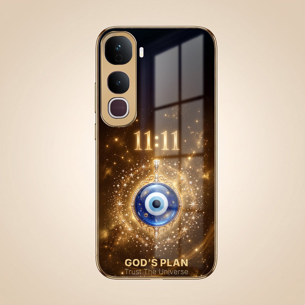 Vivo Y400 Pro God’s Plan Evil Eye Gold Electroplated Glass Phone Back Case