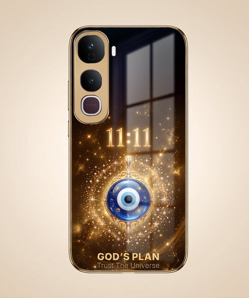 Vivo Y400 Pro God’s Plan Evil Eye Gold Electroplated Glass Phone Back Case