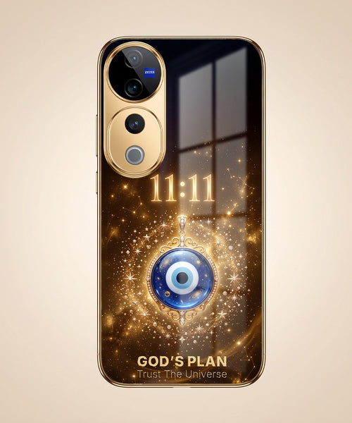 Vivo V40 Pro 5G God’s Plan Evil Eye Gold Electroplated Glass Phone Back Case