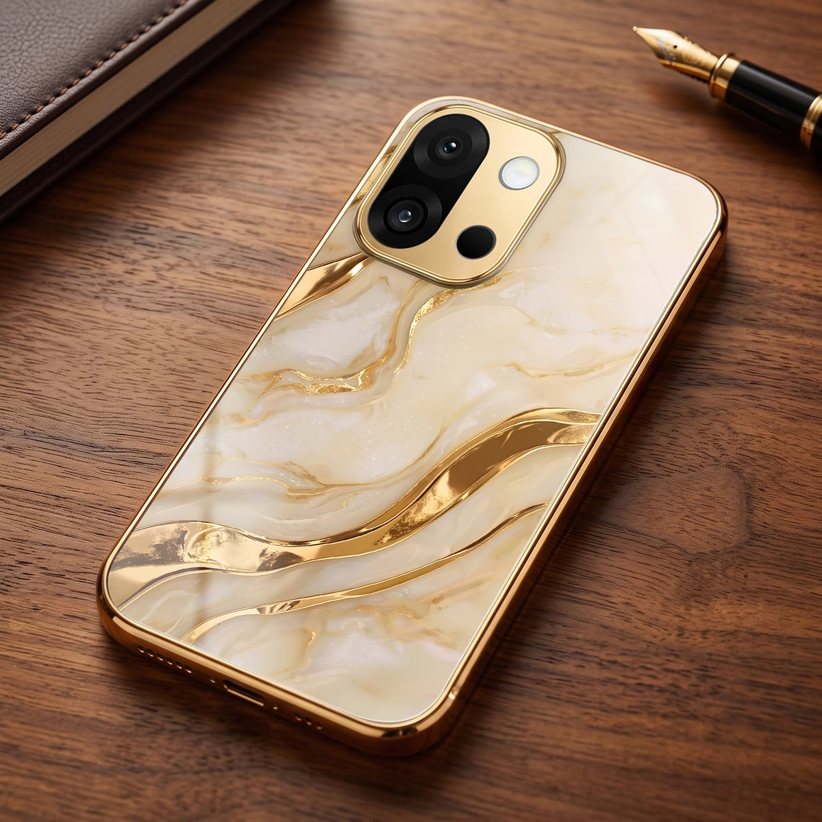 OnePlus 13s 5G Marvel Texture Gold Electroplated Glass Phone Back Case