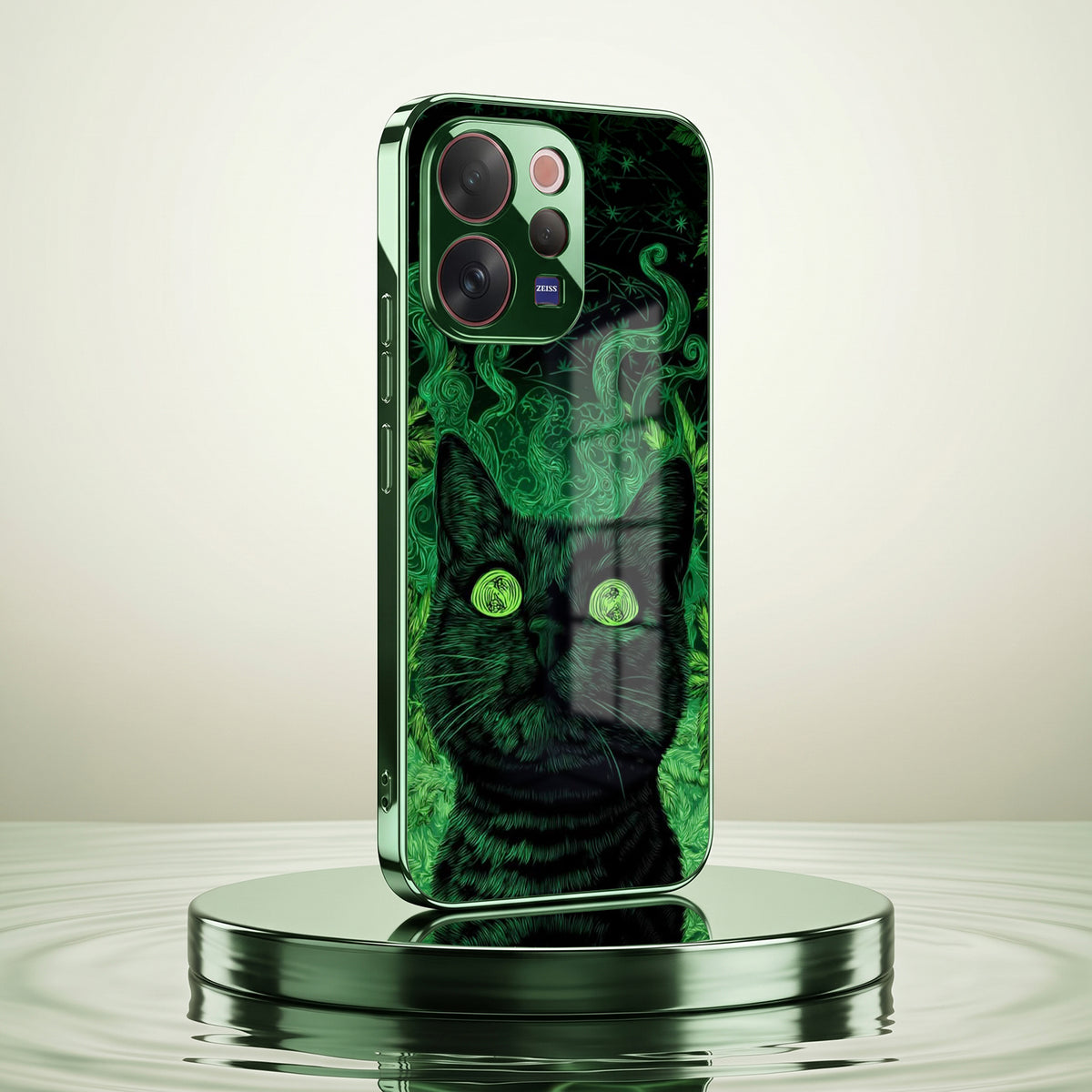 Vivo V70 5G Fantasy Cat Green Electroplated Glass Back Case
