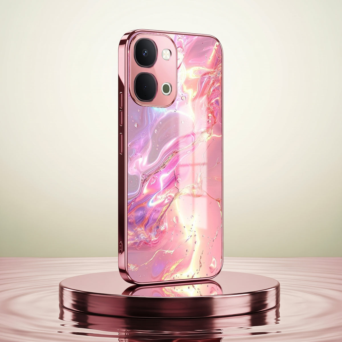 Vivo T5x 5G Pearl Aurora Pink Electroplated Glass Phone Back Case