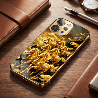 Vivo V70 5G Horses Royal Glory Gold Electroplated Glass Phone Back Case