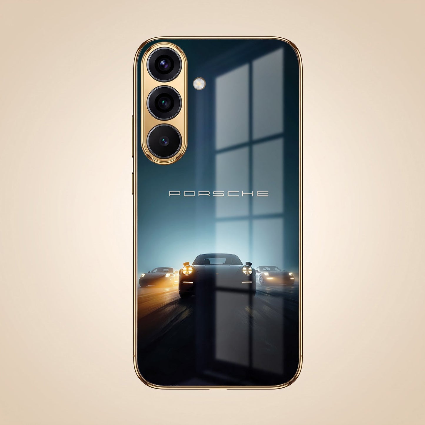 Samsung Galaxy A56 5G Porsche Luxury Gold Electroplated Glass Phone Back Case