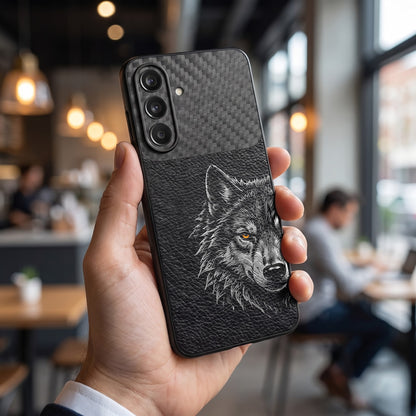 Samsung Galaxy A37 5G Wolf Focus Carbon Fiber Leather Hybrid Back Case