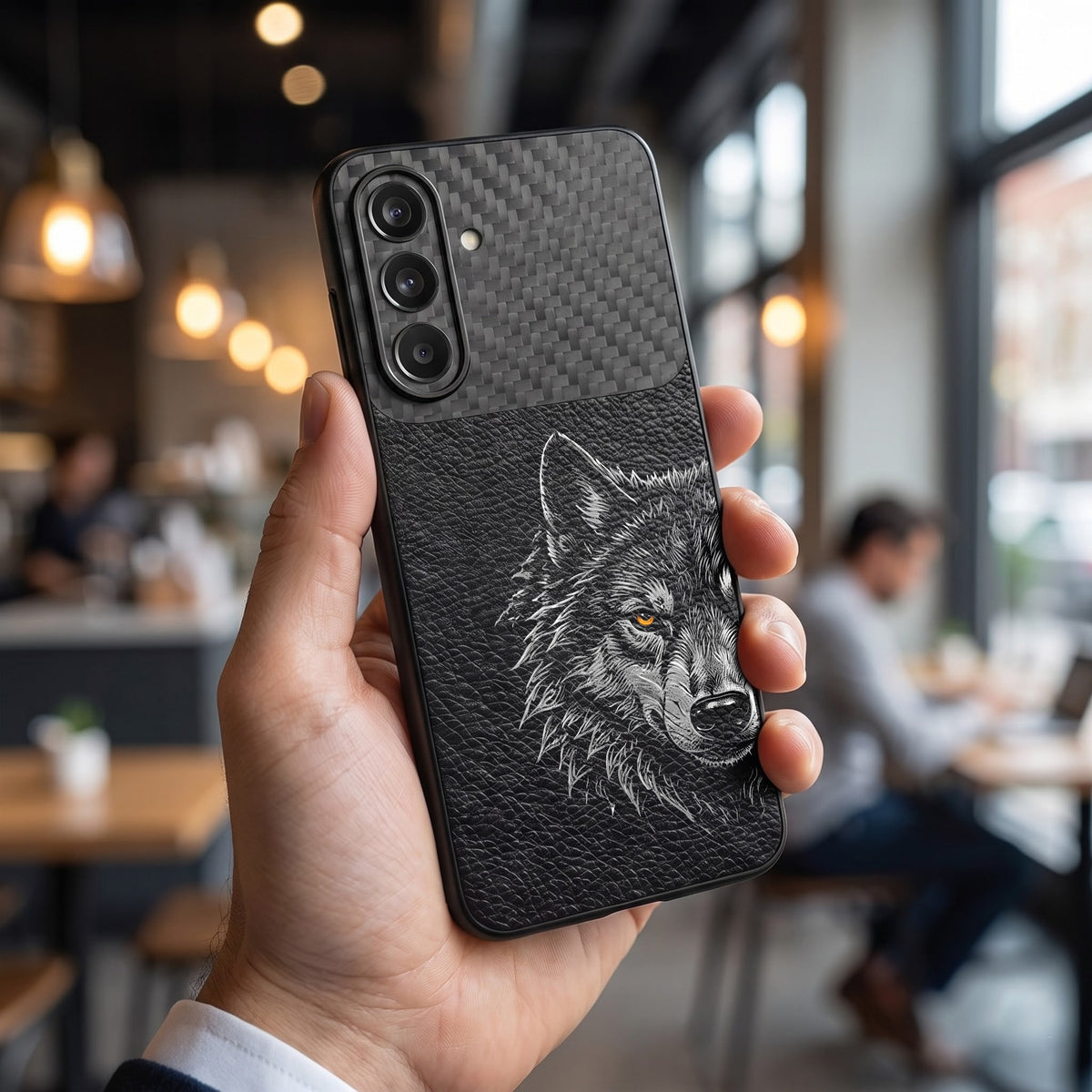 Samsung Galaxy A57 5G Wolf Focus Carbon Fiber Leather Hybrid Back Case