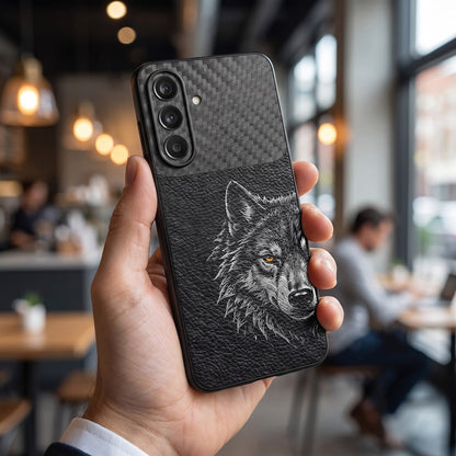Samsung Galaxy A57 5G Wolf Focus Carbon Fiber Leather Hybrid Back Case