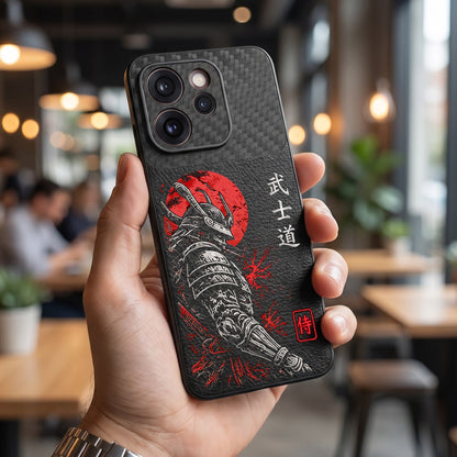 Oppo Reno 15 Pro Mini 5G Samurai Mask Carbon Fiber Leather Hybrid Back Case