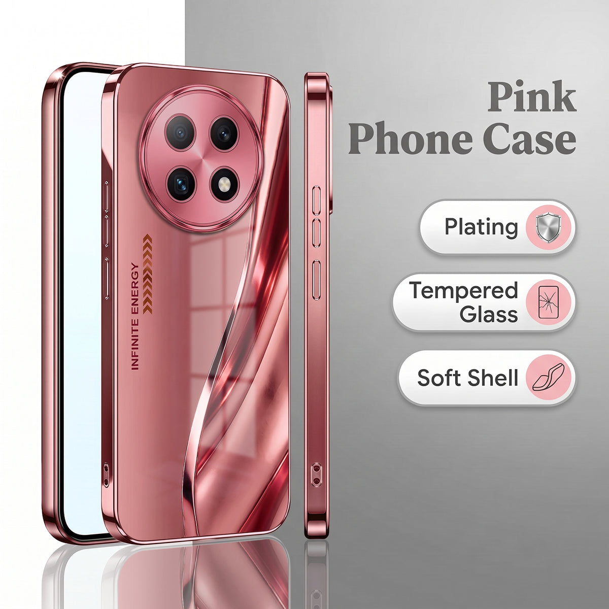 Oppo F29 Pro 5G Luxury Infinity Energy Pink Electroplated Glass Phone Back Case