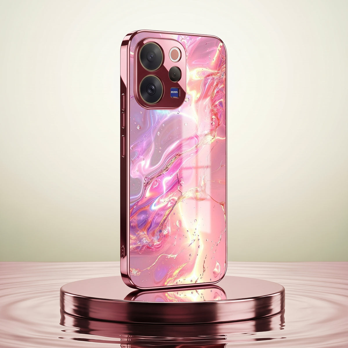 Vivo V70 5G Pearl Aurora Pink Electroplated Glass Phone Back Case