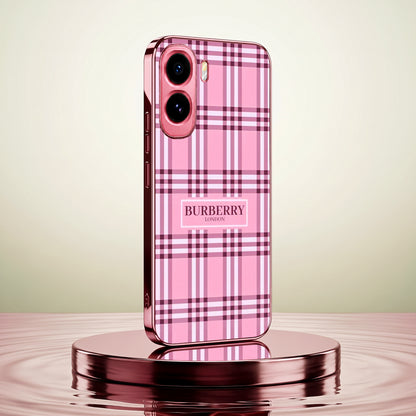Vivo T5 Pro 5G Burberry Classic Pink Electroplated Glass Phone Back Case