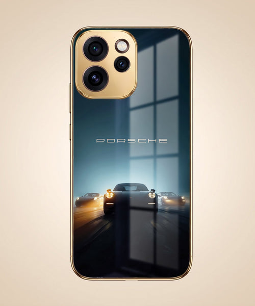 Oppo Reno 15 Pro Mini 5G Porsche Luxury Gold Electroplated Glass Phone Back Case