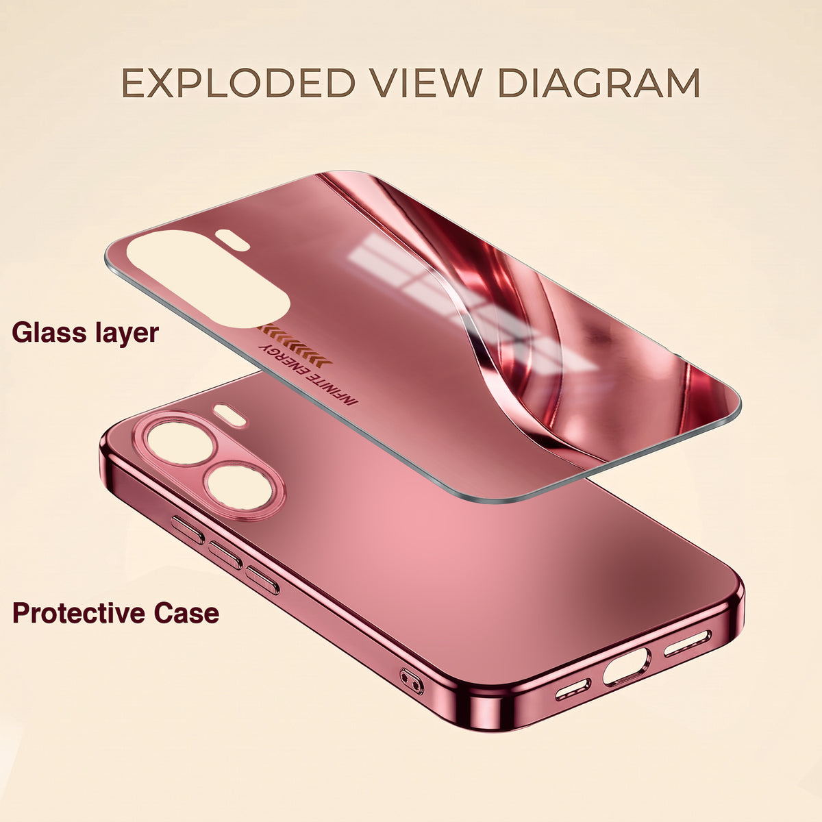Oppo K14x 5G  Luxury Infinity Energy Pink Electroplated Glass Phone Back Case