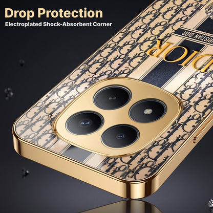 Redmi Note 15 Pro+ 5G Luxury Dior Gold Electroplated Glass Phone Back Case