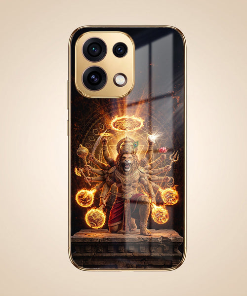 Oppo Reno 16C 5G Lord Narasimha Gold Electroplated Glass Phone Back Case