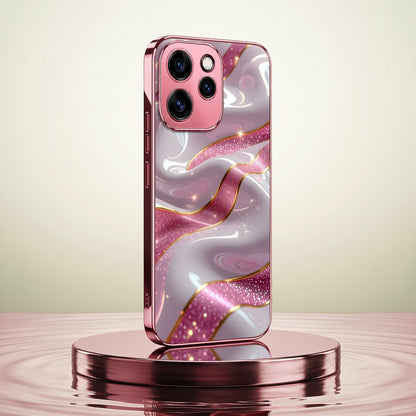 Oppo Reno 15 Pro 5G Pearl Marble Pink Electroplated Glass Phone Back Case