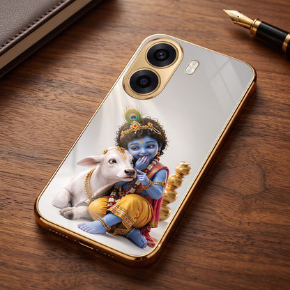 Oppo K14x 5G Bal Krishna Blessings Gold Electroplated Glass Phone Back Case