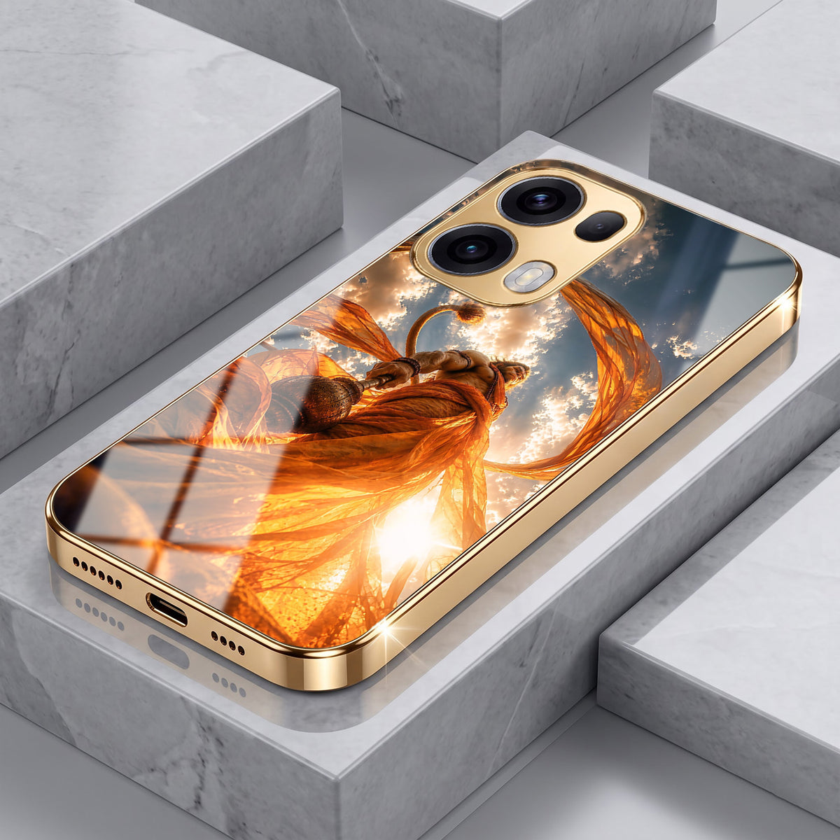 Oppo Reno 13 Pro 5G Divine Hanuman Gold Electroplated Glass Phone Back Case