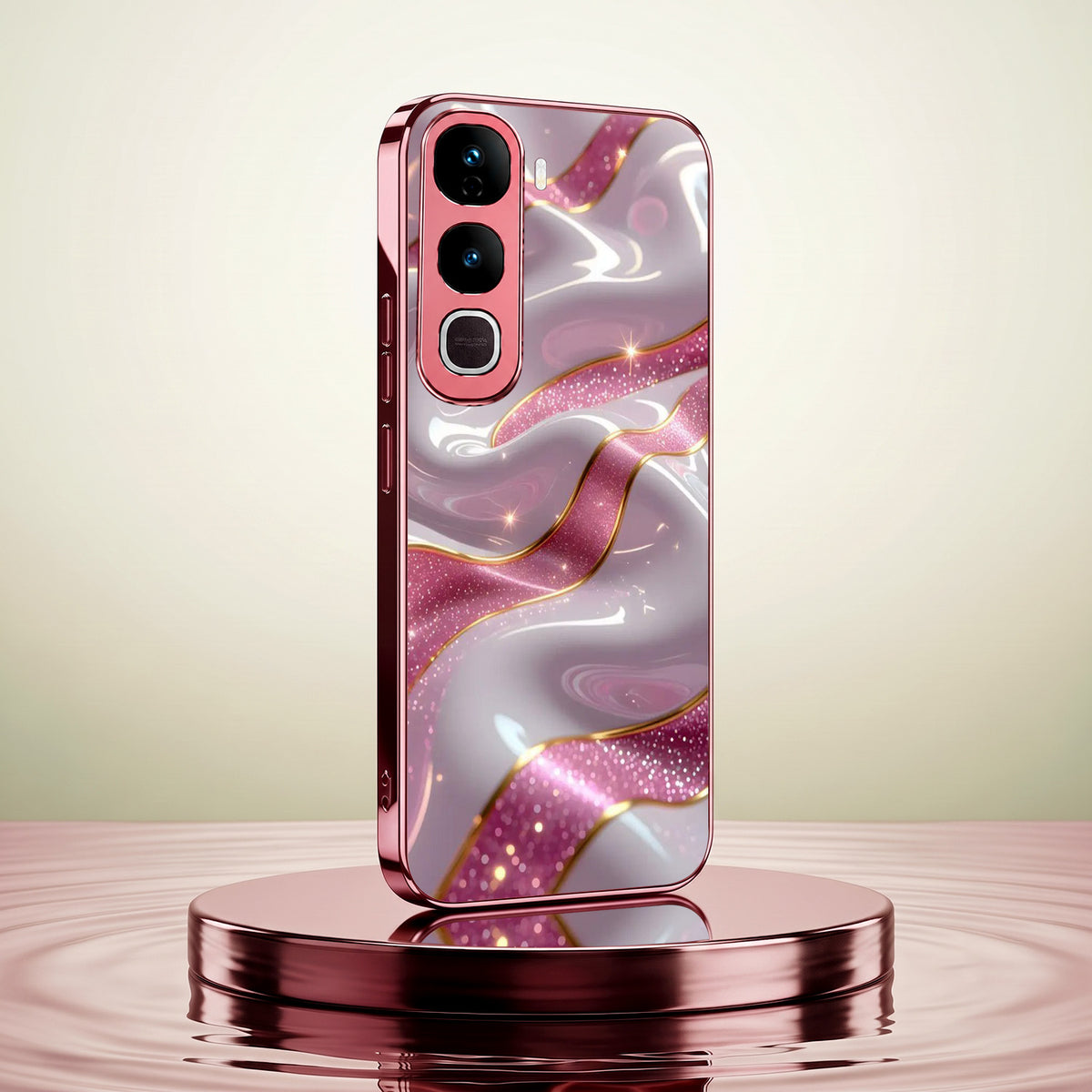 Vivo Y400 Pro 5G Pearl Marble Pink Electroplated Glass Phone Back Case