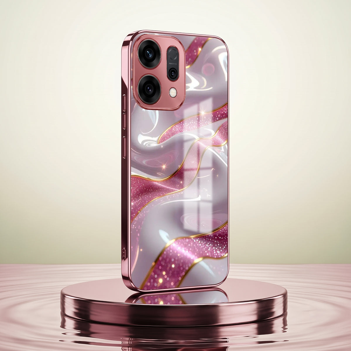 Oppo Reno 14 5G Pearl Marble Pink Electroplated Glass Phone Back Case