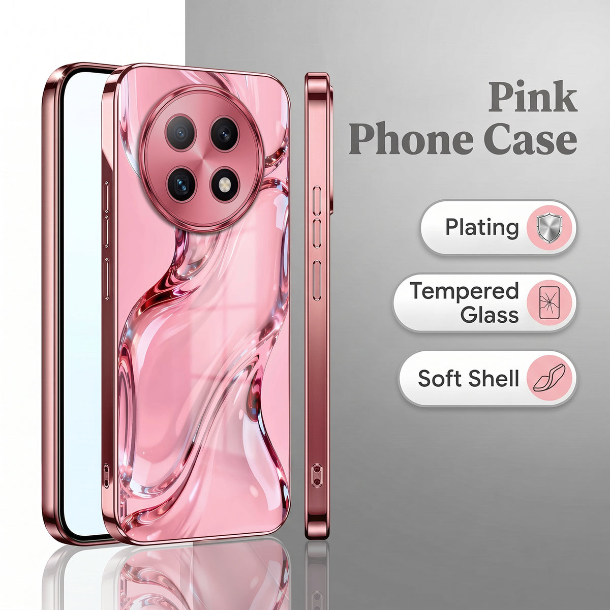 Oppo F29 Pro 5G Crystal Wave Energy Pink Electroplated Glass Phone Back Case