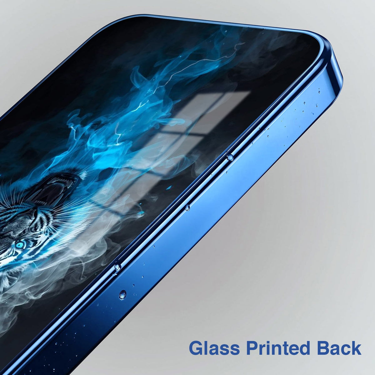Oppo Reno 14 5G Blue Spirit Tiger Blue Electroplated Glass Phone Back Case