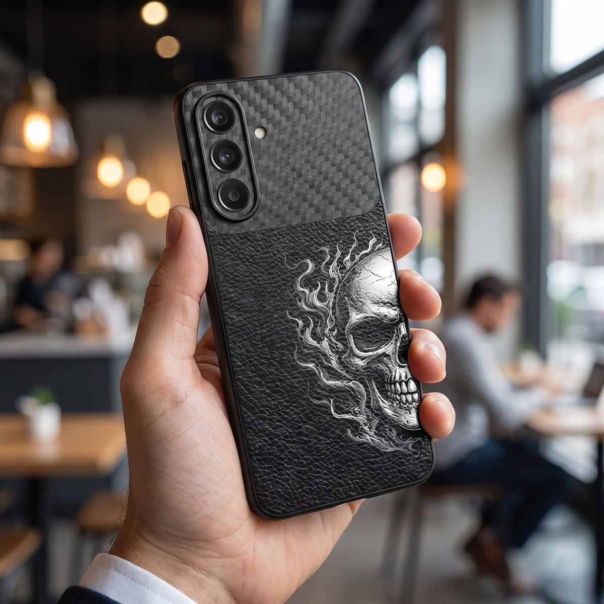 Samsung Galaxy A37 5G Skull Art Carbon Fiber Leather Hybrid Back Case