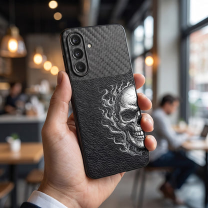 Samsung Galaxy A37 5G Skull Art Carbon Fiber Leather Hybrid Back Case
