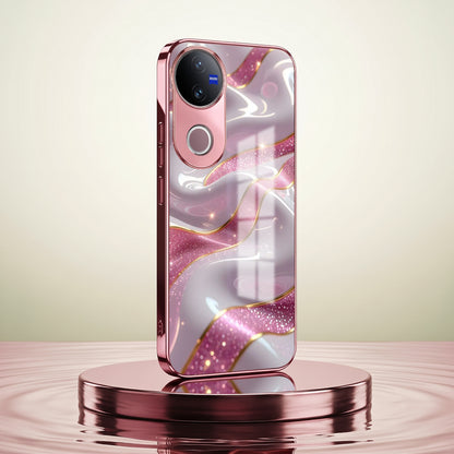 Vivo V50 5G Pearl Marble Pink Electroplated Glass Phone Back Case