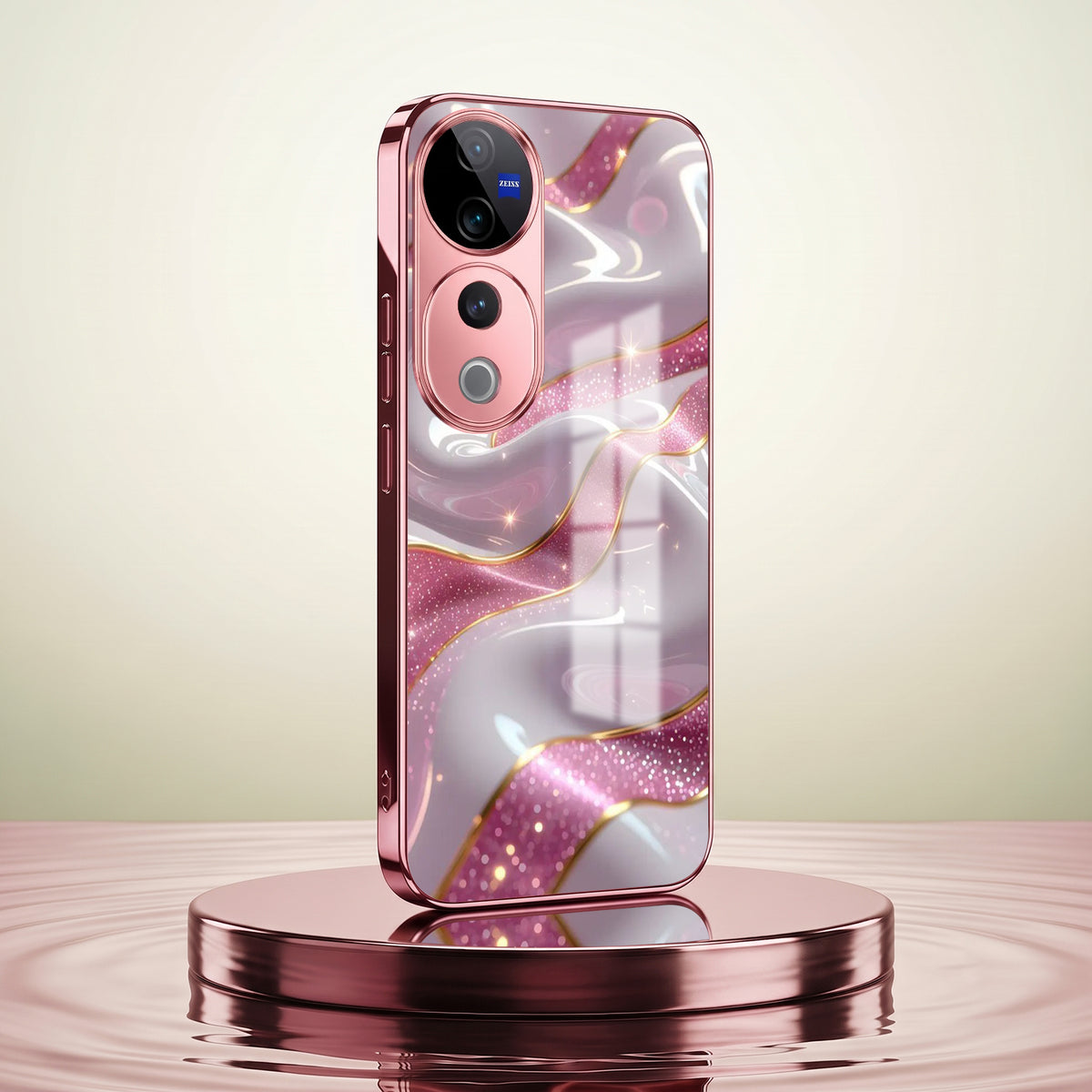 Vivo V40 Pro 5G Pearl Marble Pink Electroplated Glass Phone Back Case