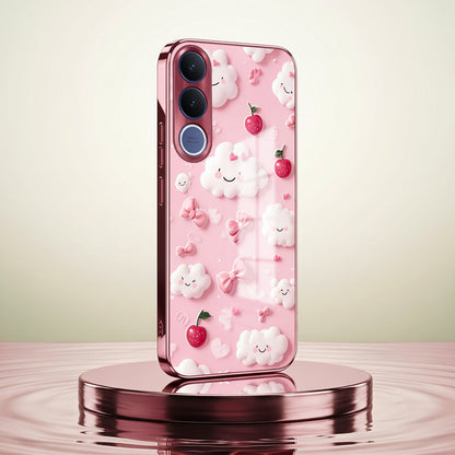 Vivo V70 FE 5G Luxury 3D Clouds Pink Electroplated Glass Phone Back Case
