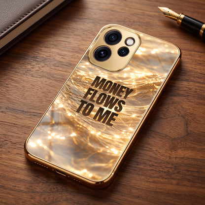 Oppo Reno 15 Pro Mini 5G Money Flows To Me Gold Electroplated Glass Phone Back Case