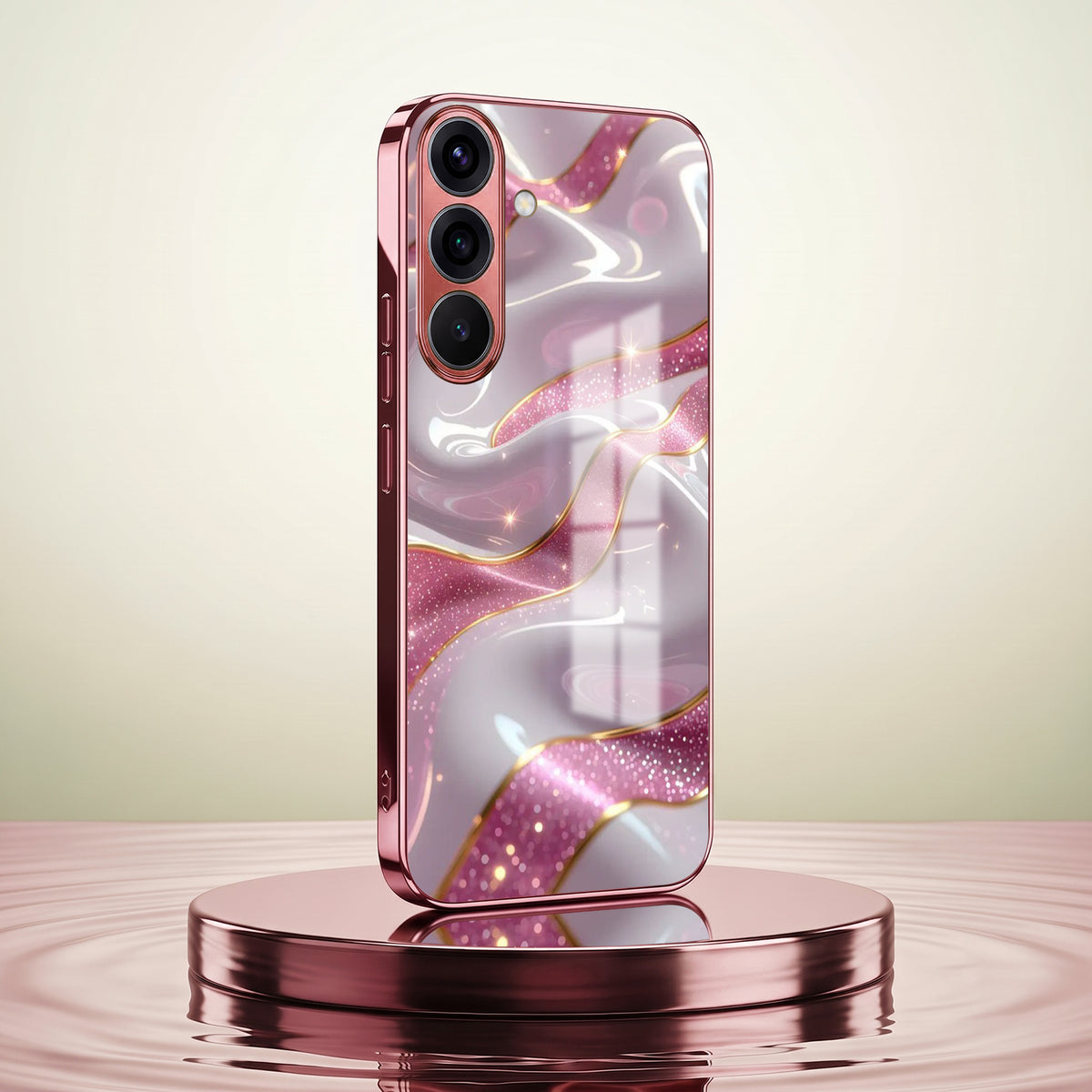 Samsung Galaxy A56 5G Pearl Marble Pink Electroplated Glass Phone Back Case