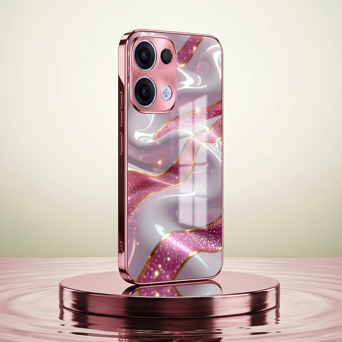 Oppo Reno 13 5G Pearl Marble Pink Electroplated Glass Phone Back Case