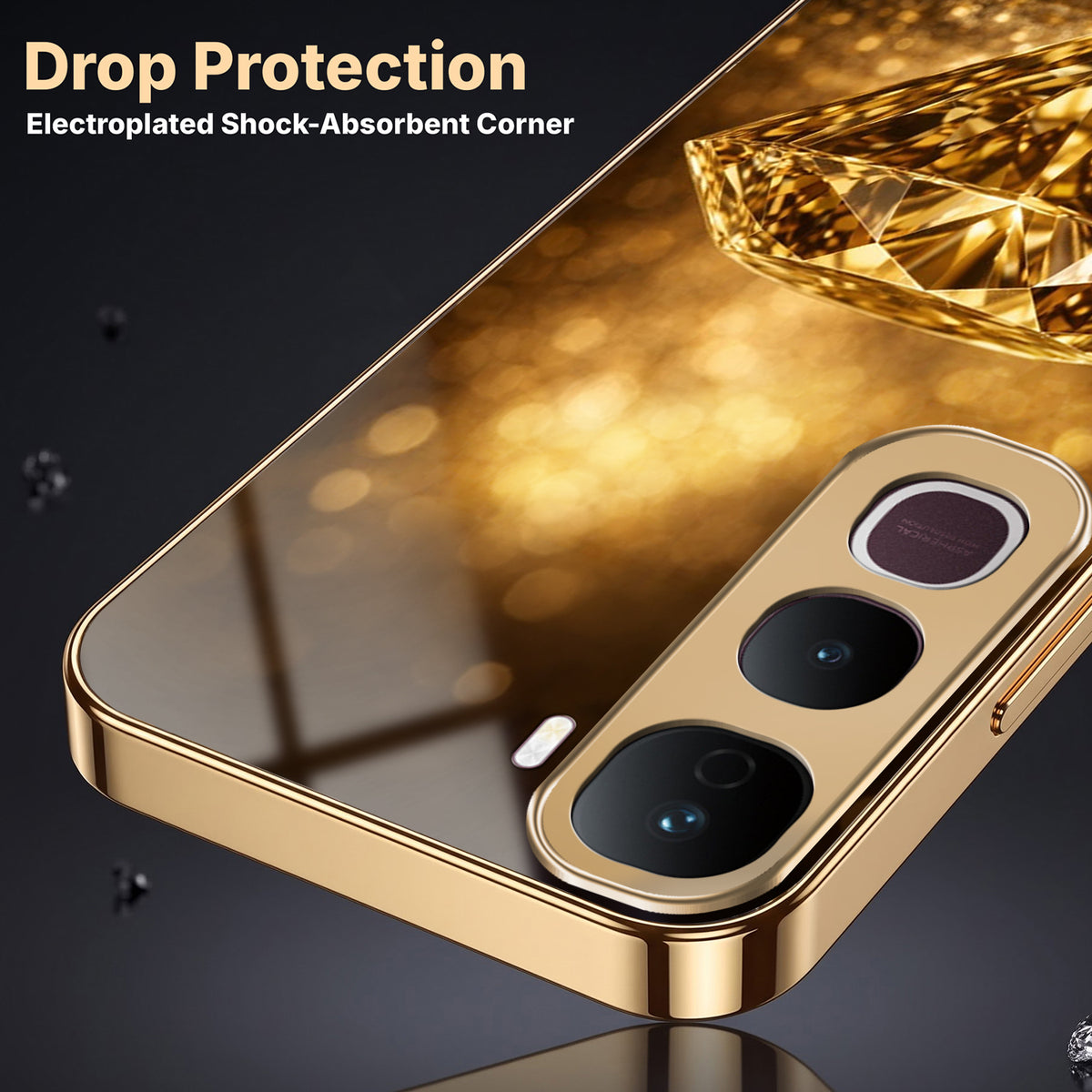 Vivo Y400 Pro 5G Golden Diamond Gold Electroplated Glass Phone Back Case