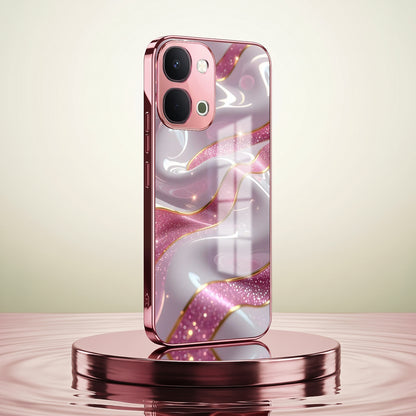 Vivo T5x 5G Pearl Marble Pink Electroplated Glass Phone Back Case