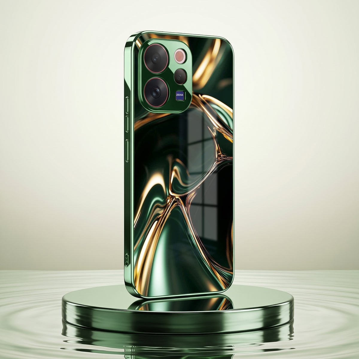 Vivo V70 5G Liquid Art Green Electroplated Glass Back Case