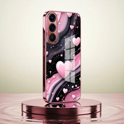 Samsung Galaxy A36 5G Love Sparkle Pink Electroplated Glass Phone Back Case